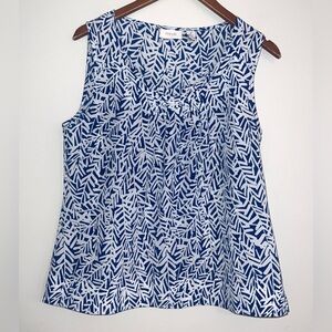 Chico’s Palm Leaf Print Pleated Sleeveless Blouse Tank Top Sz L